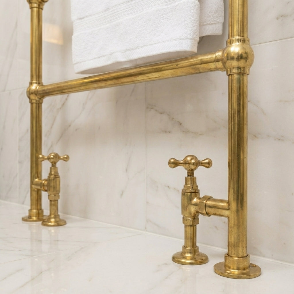 Unlacquered Brass Vertical Traditional Towel Rail Radiator