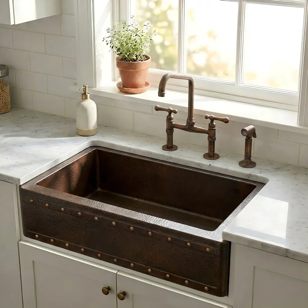 Dual Mount Copper Kitchen Farmhouse Apron Sink-Zinnia