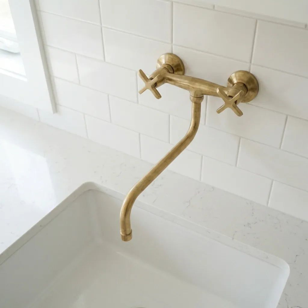 Unlacquered Brass Wall Mounted Kitchen Faucet