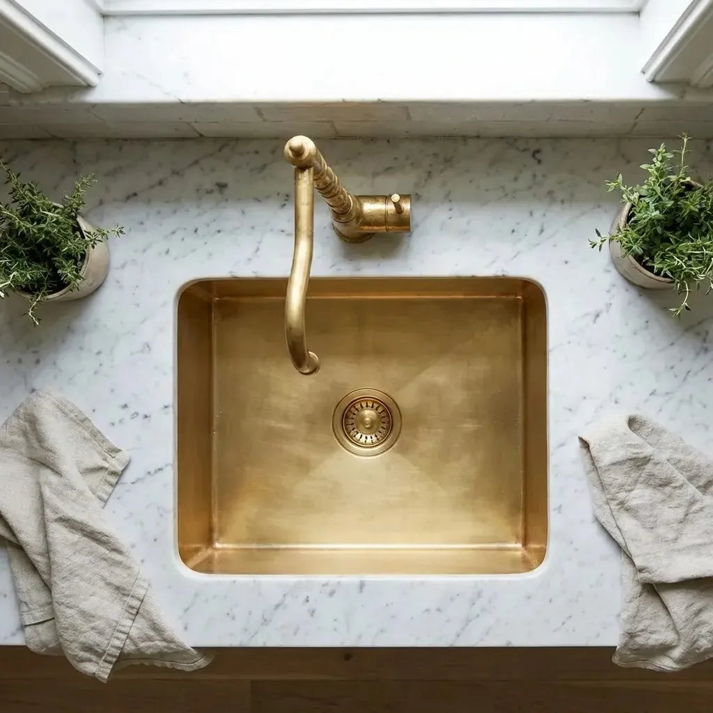 Handcrafted Undermount Brass Bar Sink - Square Bar Kitchen Sink Including drain