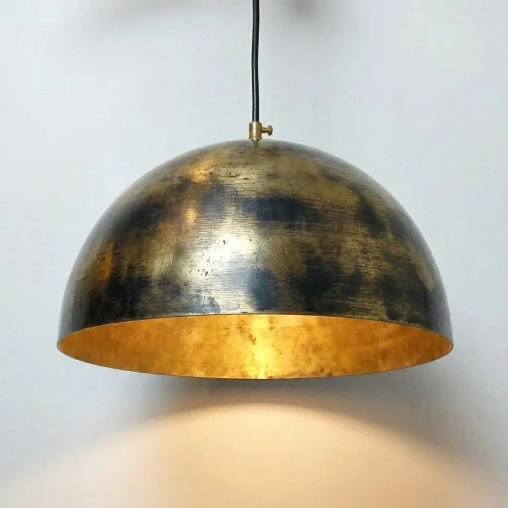 Vintage Industrial Ceiling Lamp, Antique Aged Brass Hanging Light Fixture for Kitchen Island & Dining Room