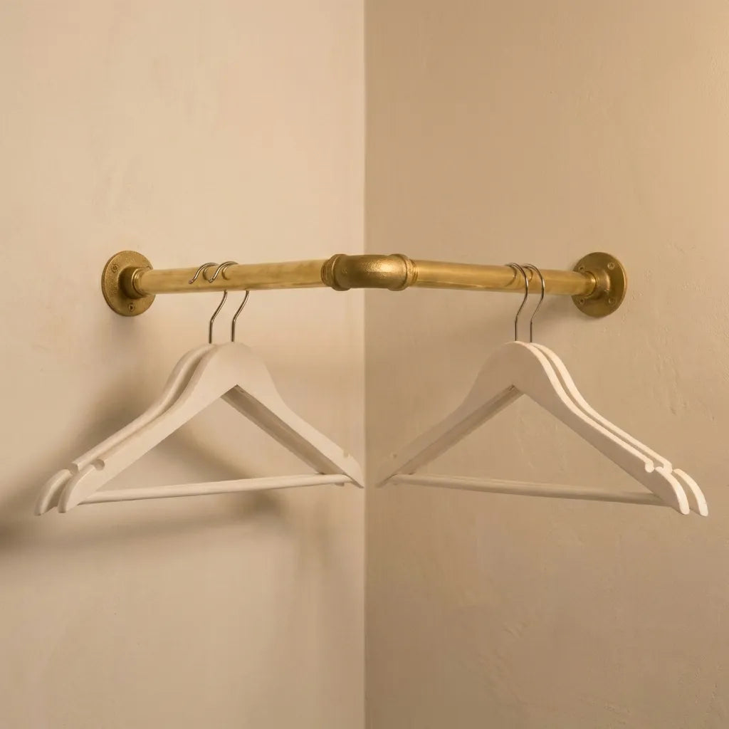 Corner L-Shaped Unlacquered Solid Brass Pipe Wall-Mounted Clothing Rack