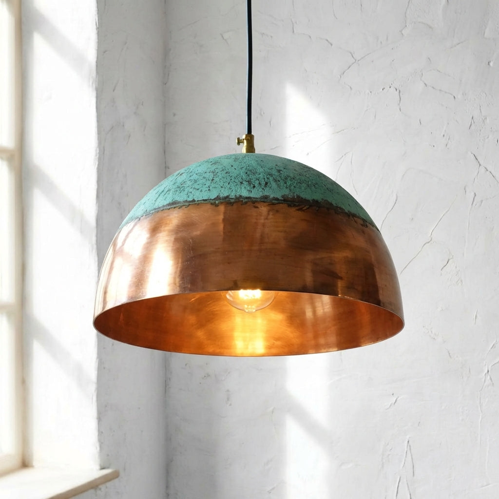 Green Patina Copper Pendant Light ,Oxidized Copper Farmhouse Pendant Light