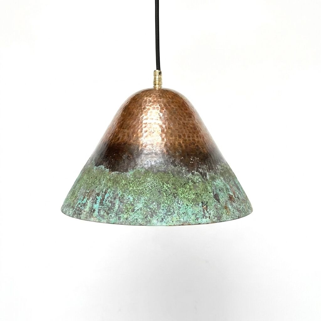 Handmade Copper Ceiling Light – Hammered with Green Patina