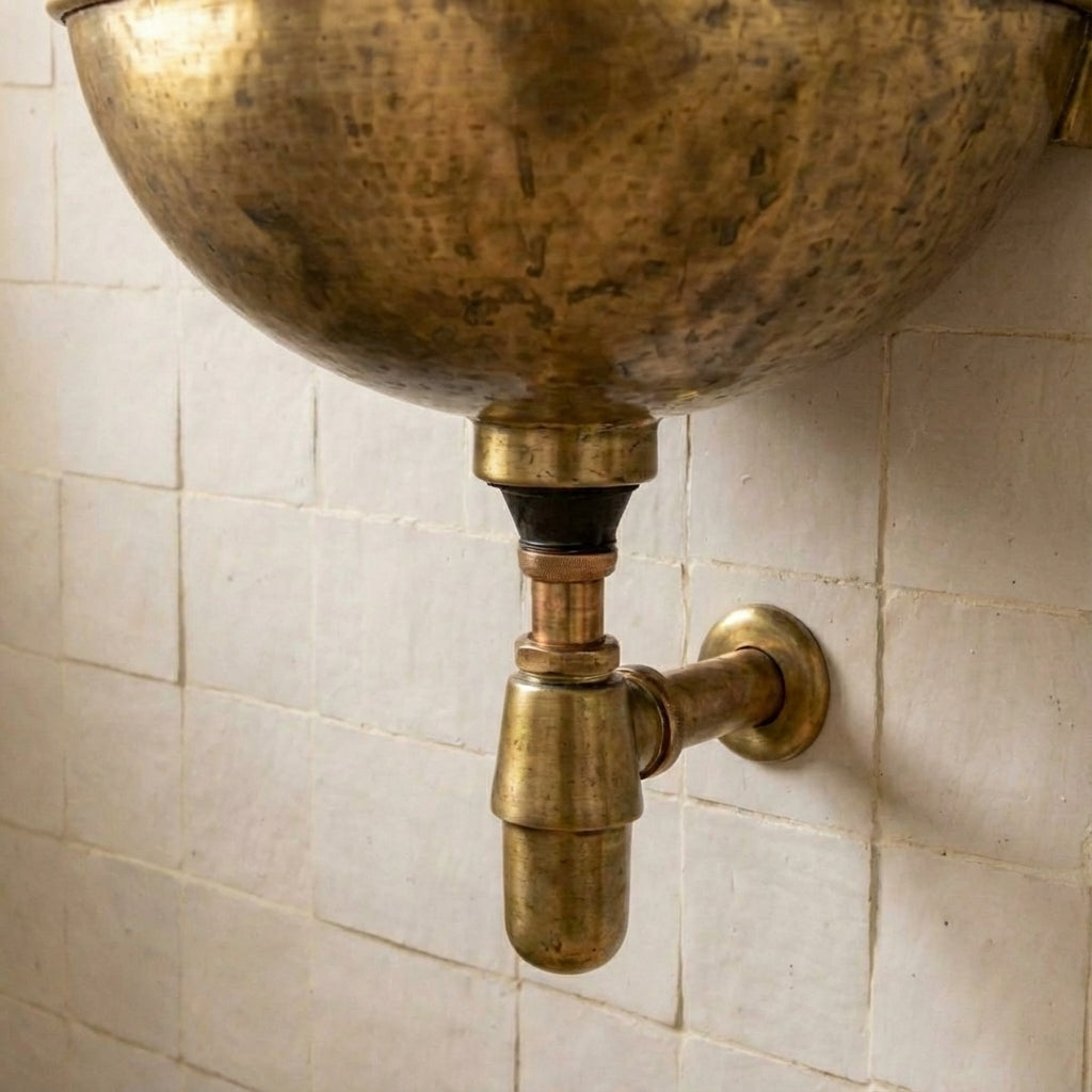 Vintage Brass Wall Mounted Sink with Unlacquered Brass Faucet