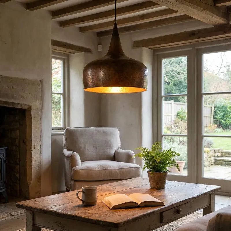 Aged Copper Farmhouse Pendant Light