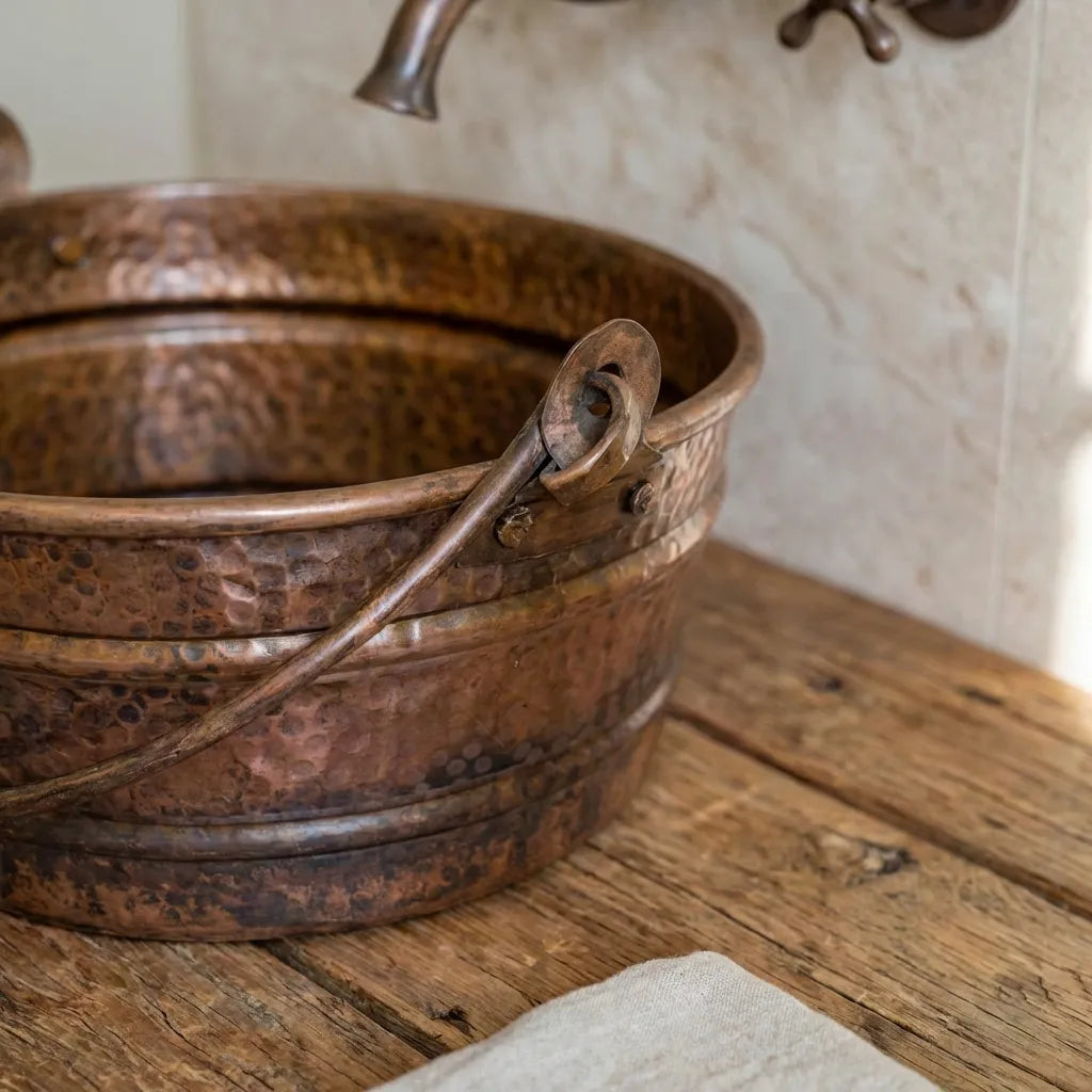 Copper Bucket Vessel Sink, Vessel Hammered Copper Sink
