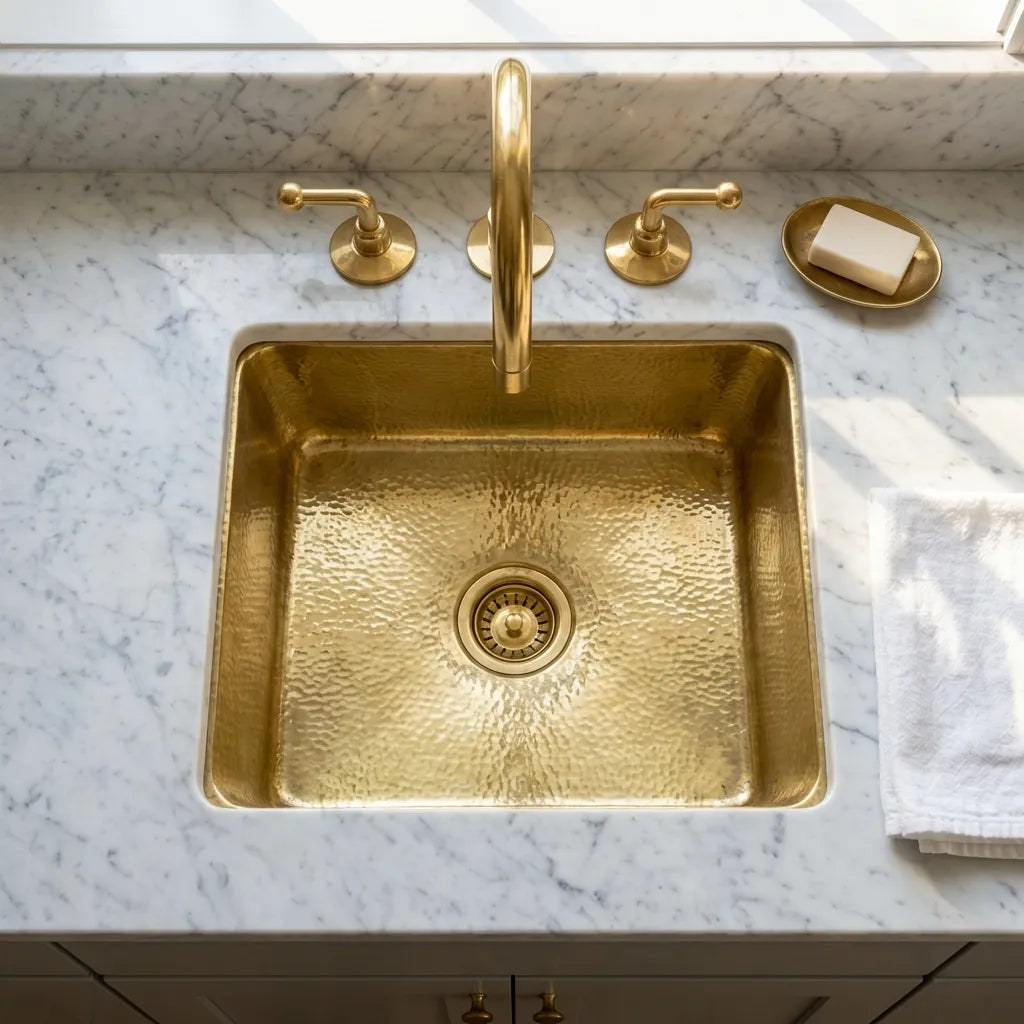 Undermount Hammered Brass Bar Sink
