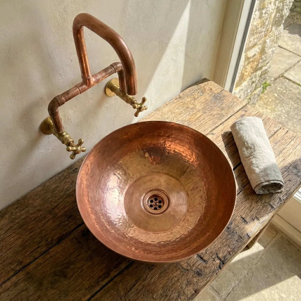 Handcrafted copper vessel sink, Custom Sized Bathroom sink