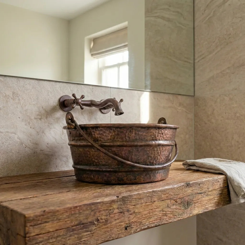 Copper Bucket Vessel Sink, Vessel Hammered Copper Sink