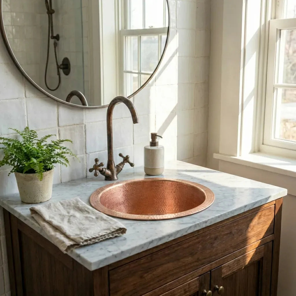 Hand Hammered Antique Copper Bar Sink 14