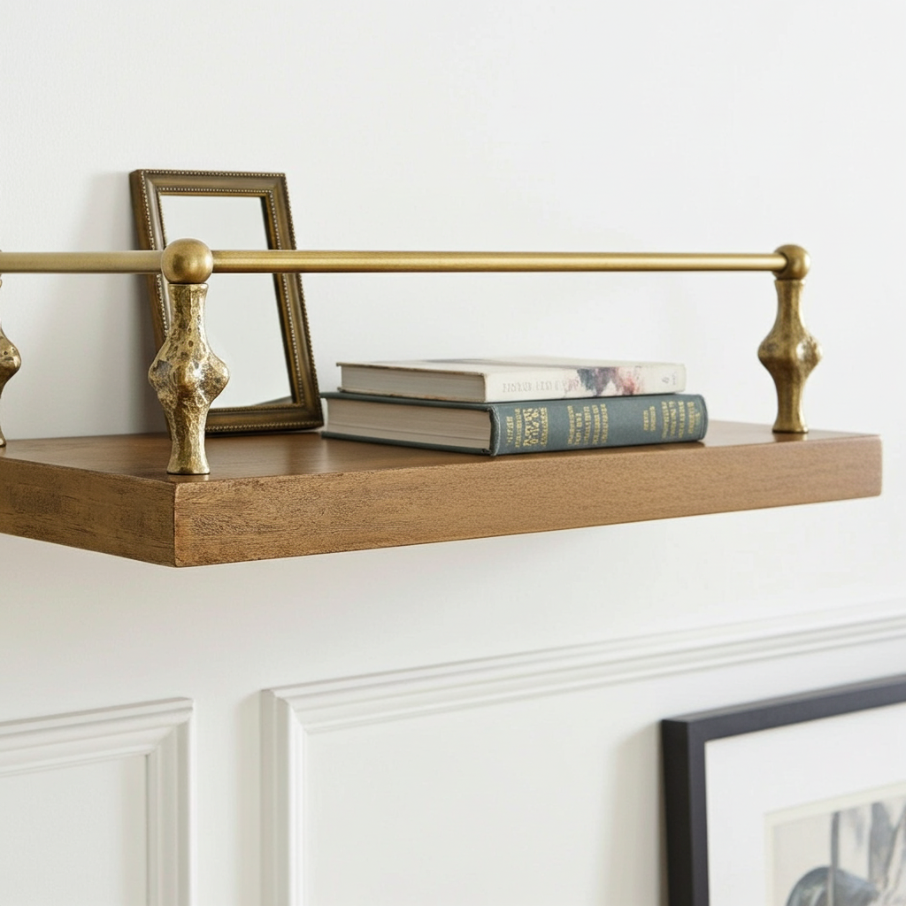 Hammered Brass Gallery Rail – Unlacquered Solid Brass Shelf Bar for Cabinets & Open Shelving