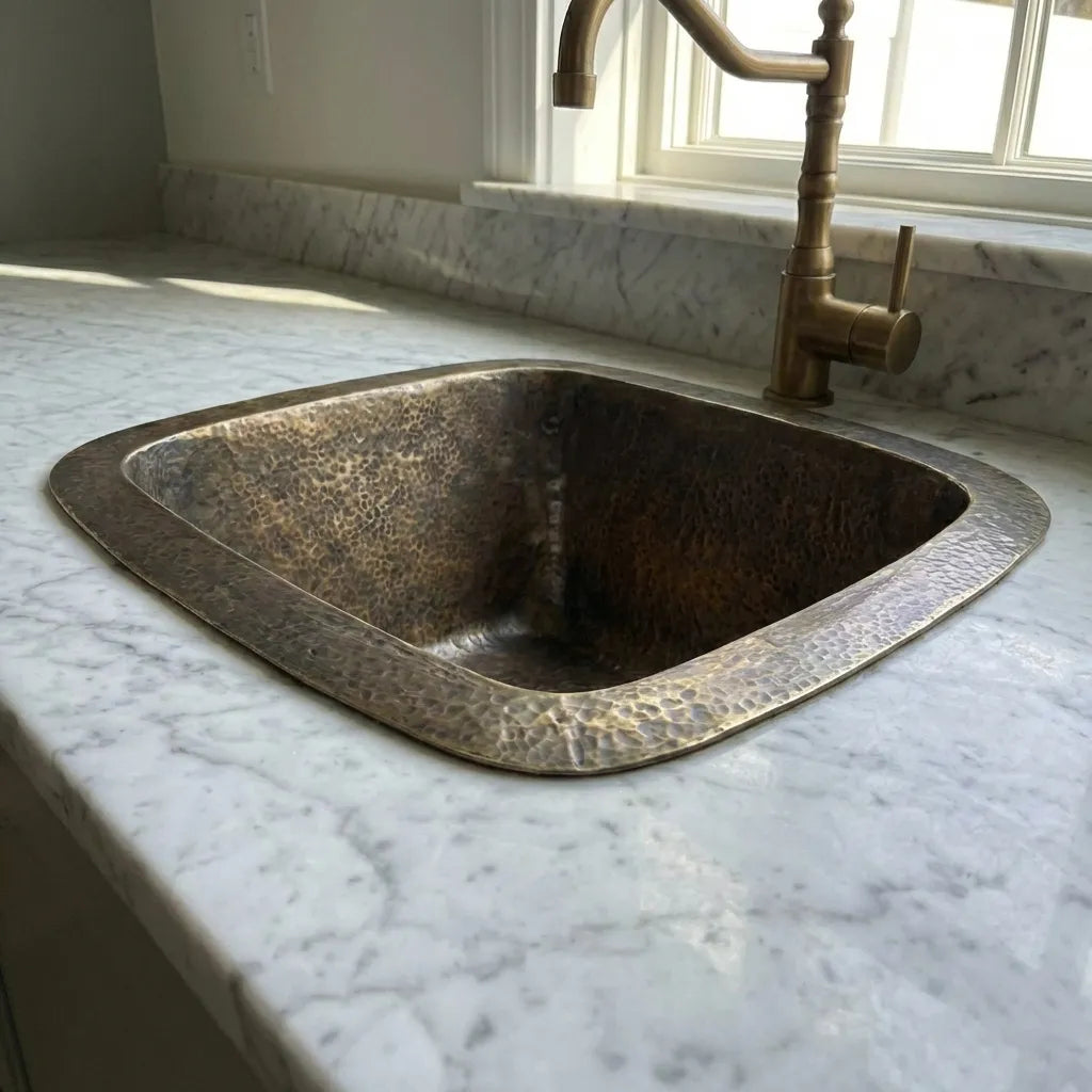 Patina Brass Square Bar Sink, Square Bronze Bar & Kitchen Prep Sink