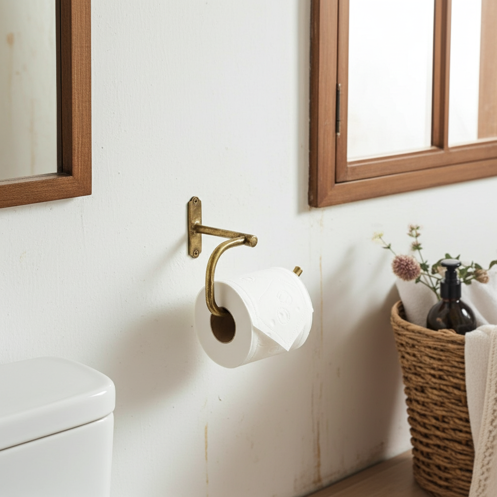 Antique Brass Toilet Paper Holder – Wall Mounted Vintage Bathroom Roll Hook