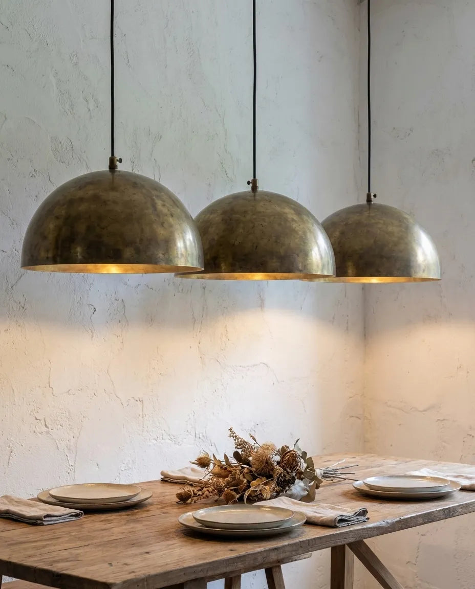 Unlacquered Brass Kitchen Island Pendant Light – Handcrafted Aged Brass Dome Ceiling Fixture