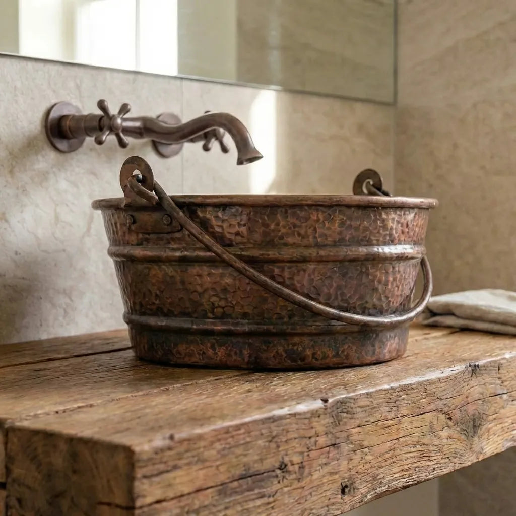 Copper Bucket Vessel Sink, Vessel Hammered Copper Sink