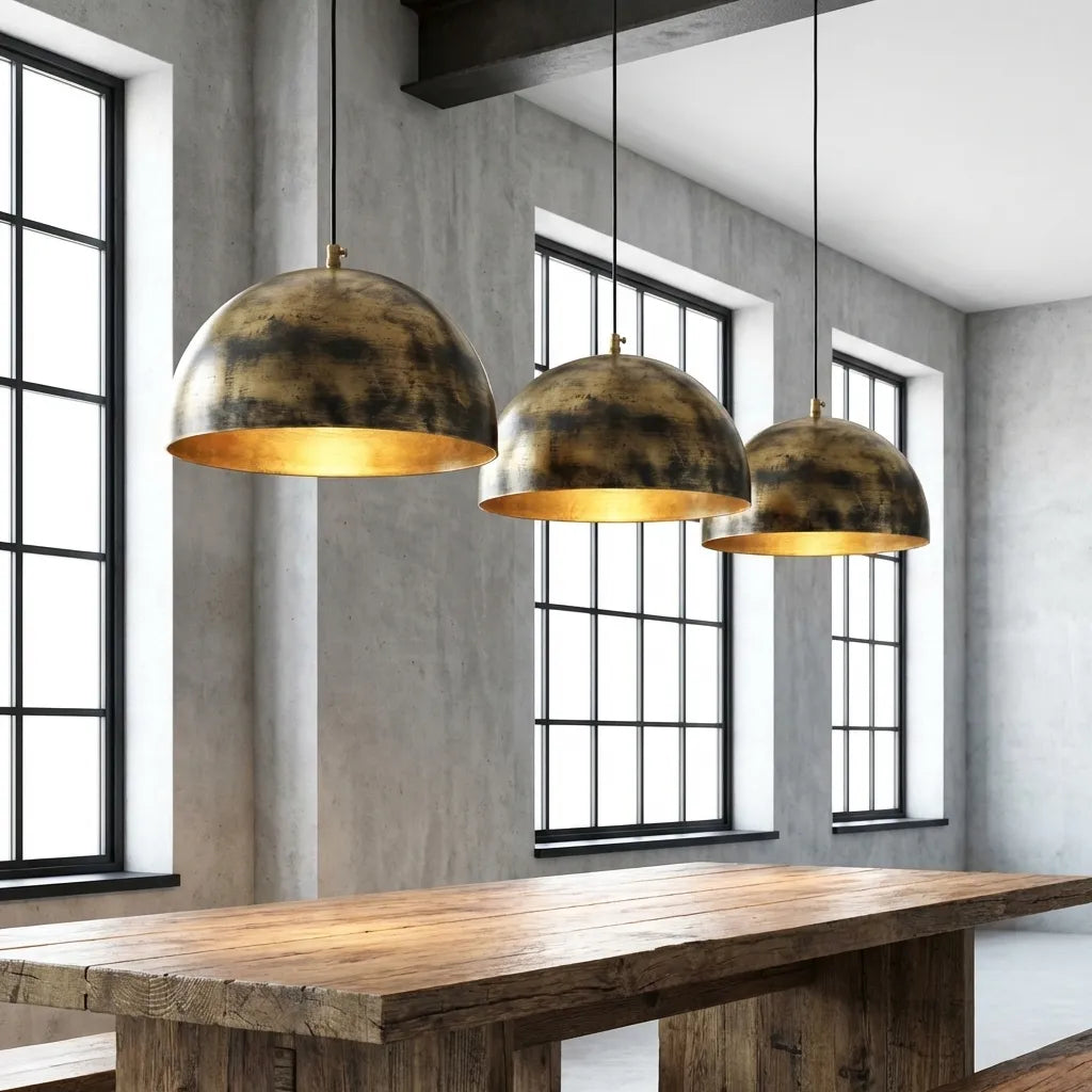 Vintage Industrial Ceiling Lamp, Antique Aged Brass Hanging Light Fixture for Kitchen Island & Dining Room