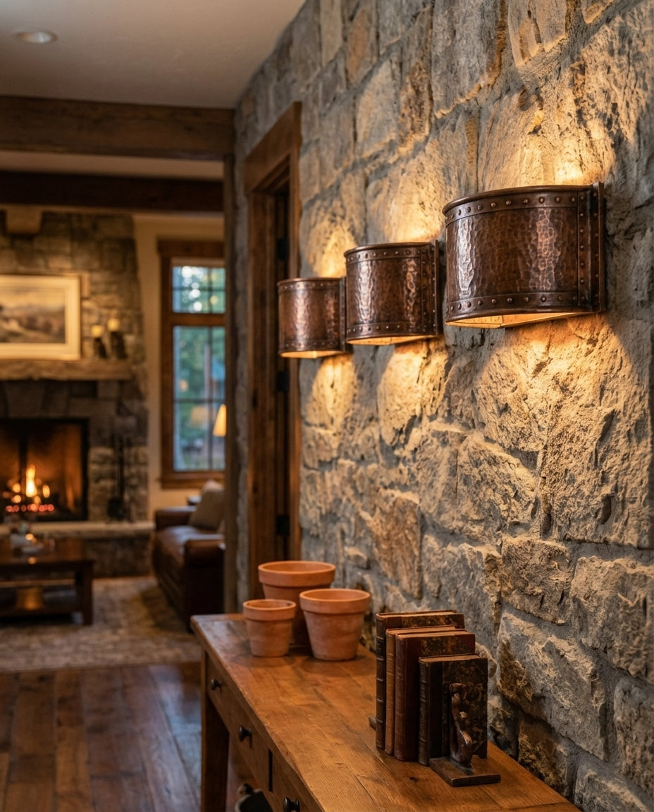 Riveted Hammered Copper Wall Sconce – Rustic Indoor Outdoor Light