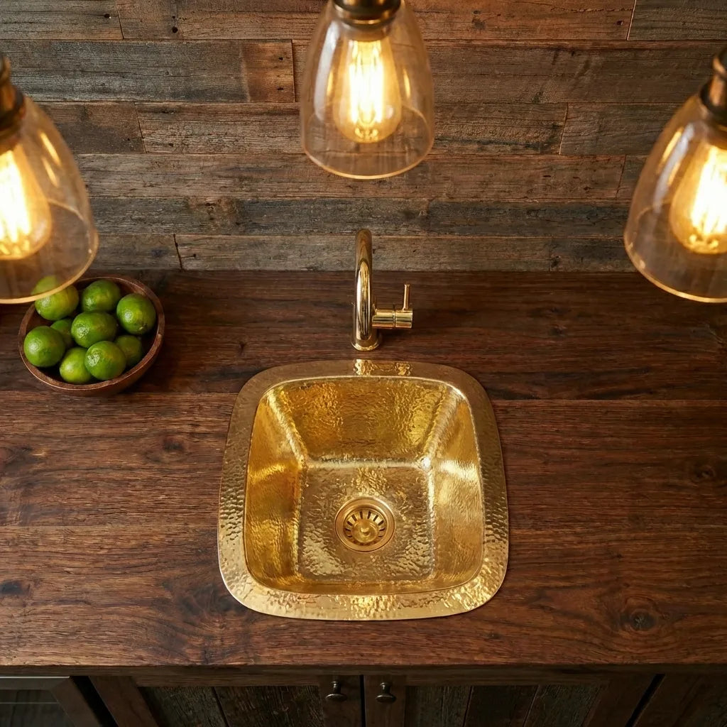 Hammered Unlacquered Brass Square Bar Sink