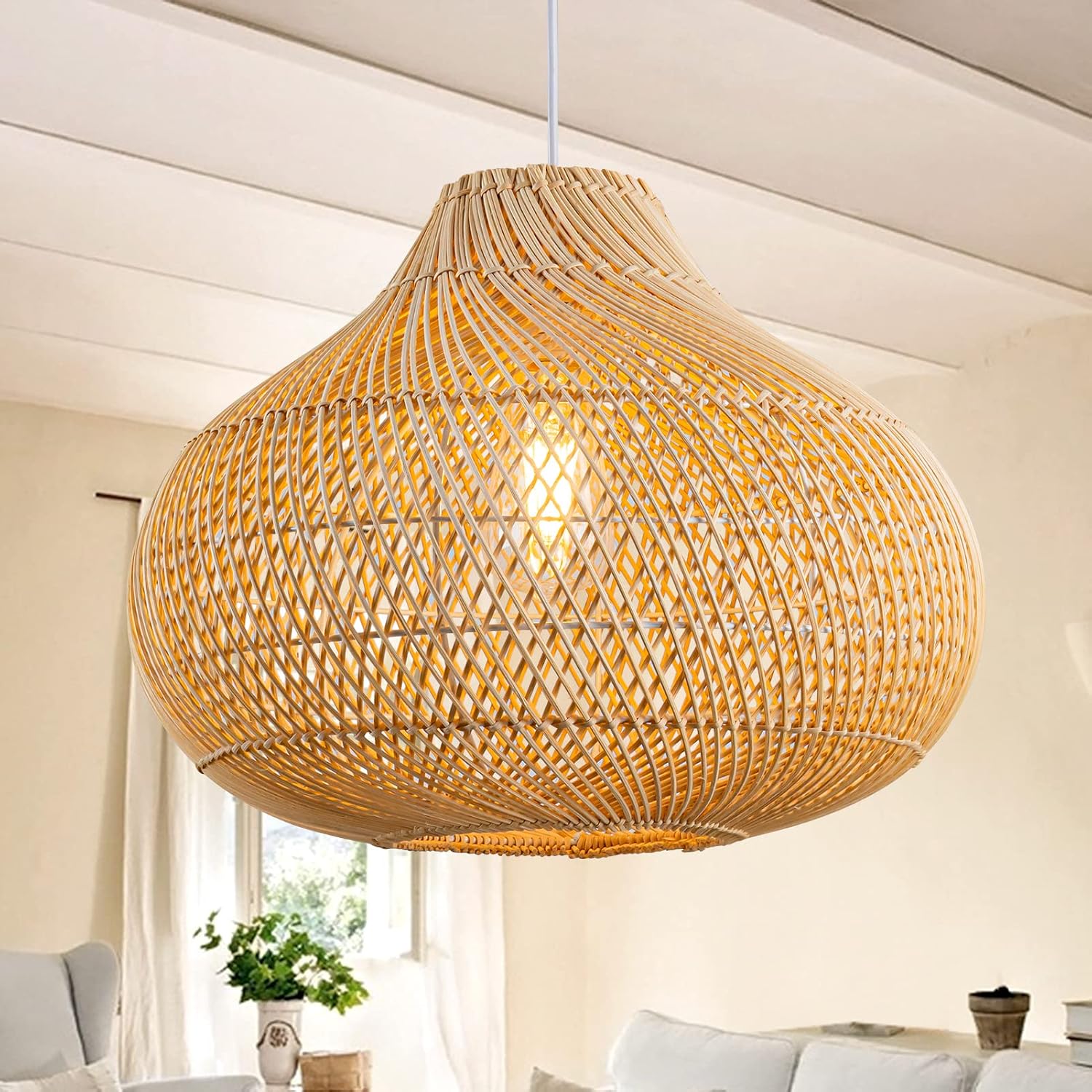 16 Inch Karjearl Boho Basket Rattan Pendant Light
