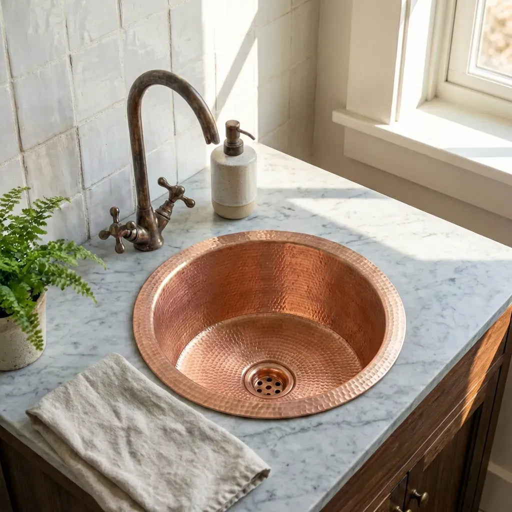 Hand Hammered Antique Copper Bar Sink 14