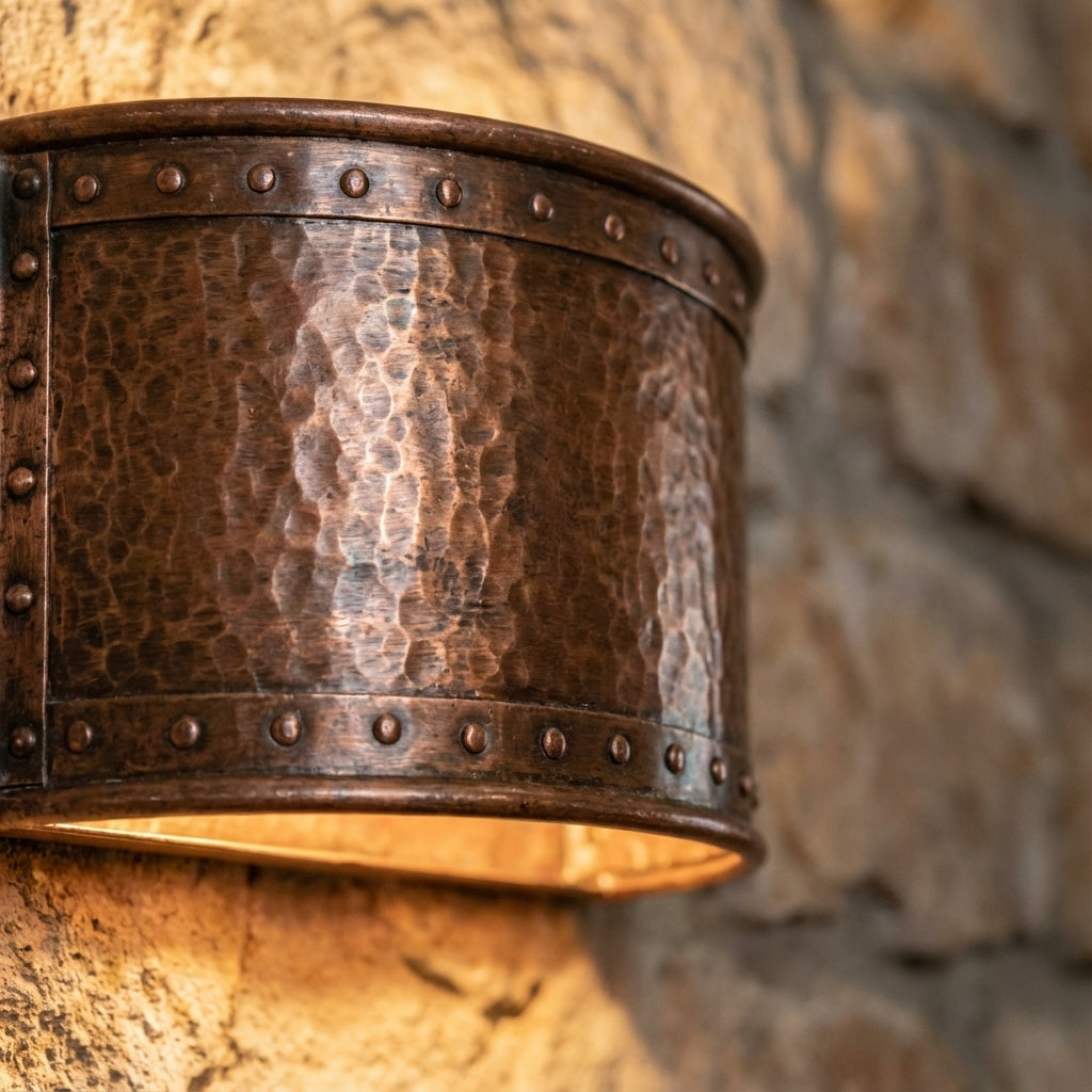 Riveted Hammered Copper Wall Sconce – Rustic Indoor Outdoor Light