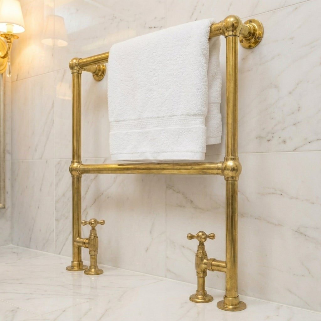 Unlacquered Brass Vertical Traditional Towel Rail Radiator