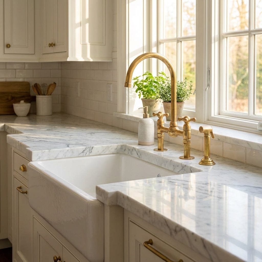 Luxury Unlacquered Brass Bridge Faucet Island Kitchen