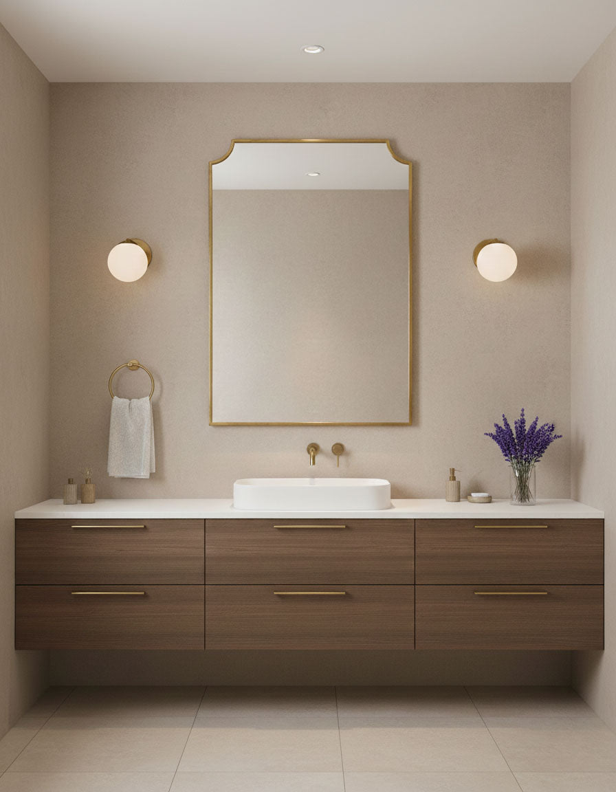 Varaudu Modern Chateau Rectangle Brass Mirror Handmade Wall Mirror - Antique Brass Bathroom Mirror, Vanity Wall Decor