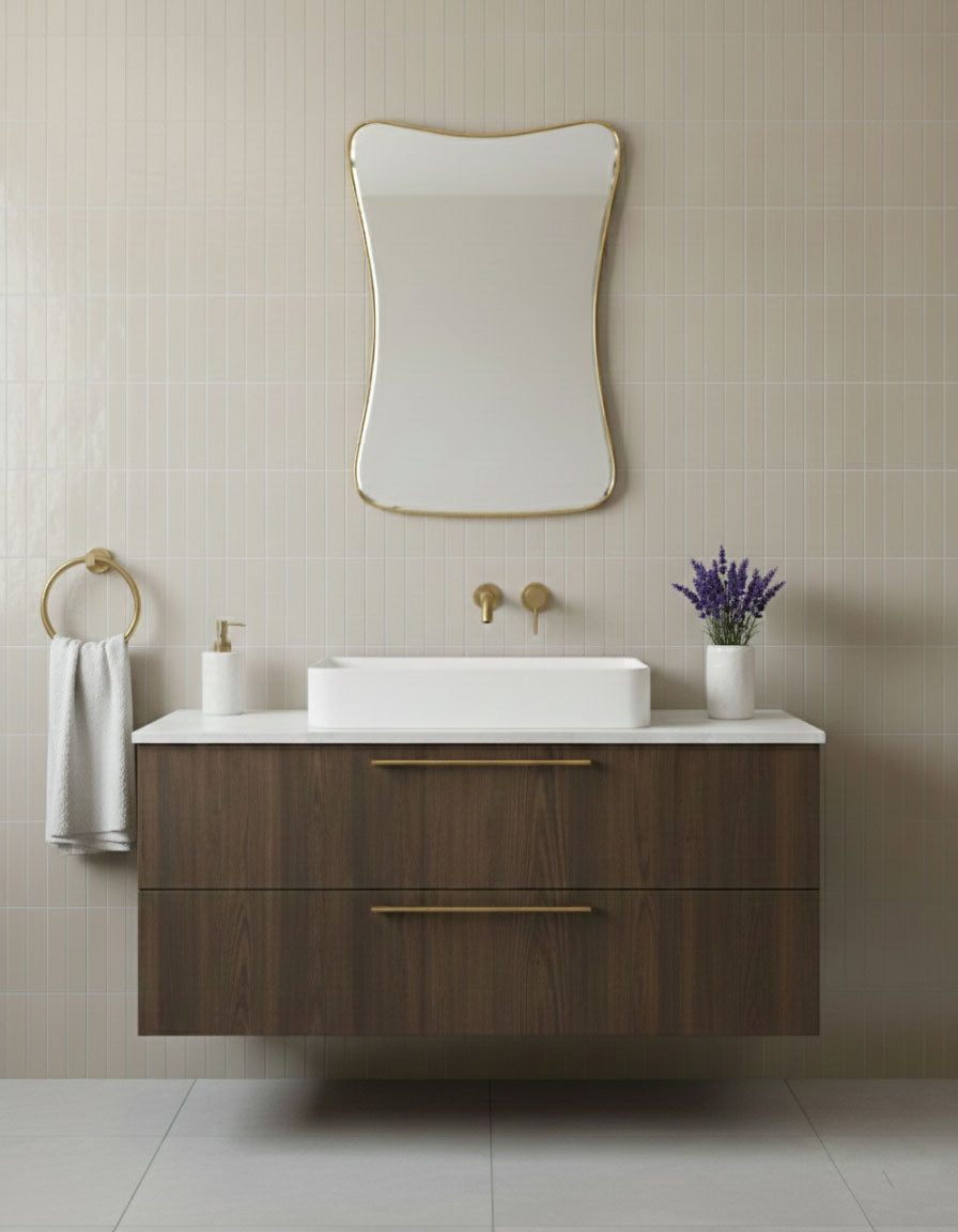 Varaudu Cloud Curve Rectangle Mirror Handmade Mirror - Antique Brass Bathroom Mirror, Vanity Wall Decor