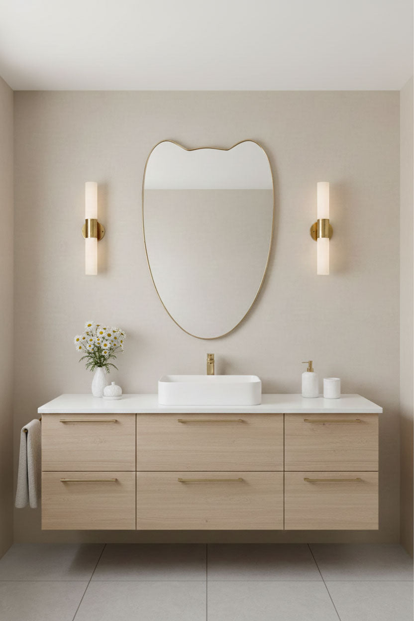 Varaudu Tulip Mirror Brass Vanity Wall Mirror - Antique Brass Bathroom Mirror, Vanity Wall Decor