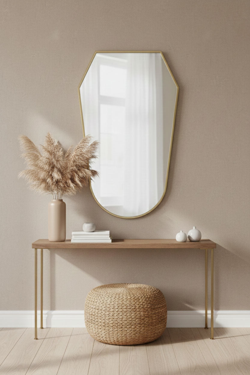 Varaudu Rounded Shield Brass Mirror Handmade Mirror - Antique Brass Bathroom Mirror, Vanity Wall Decor