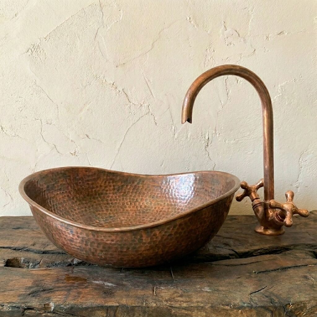 Aged Copper Sink – Handmade Hammered Vessel Basin