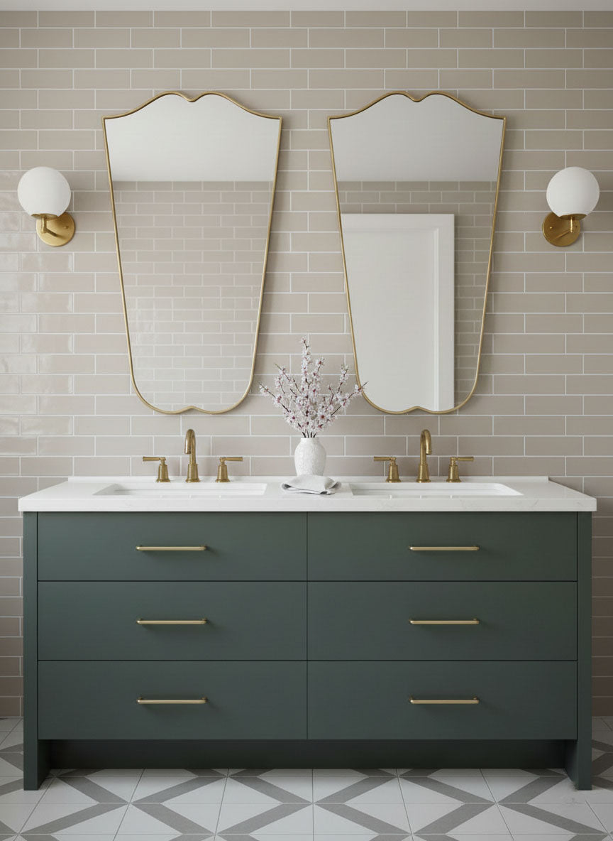 Varaudu Wave Crest Mirror Handmade Brass Mirror - Antique Brass Bathroom Mirror, Vanity Wall Decor