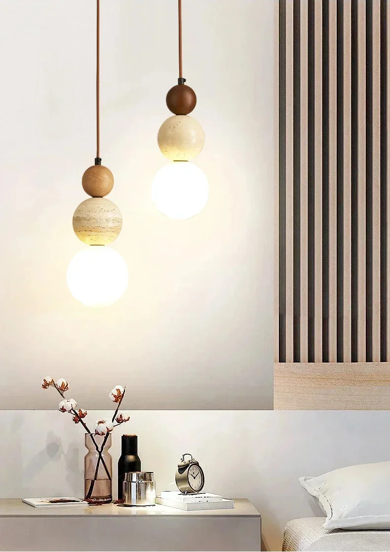 Elara Duo Wabi Sabi Three Ball Travertine Stone Pendant Light