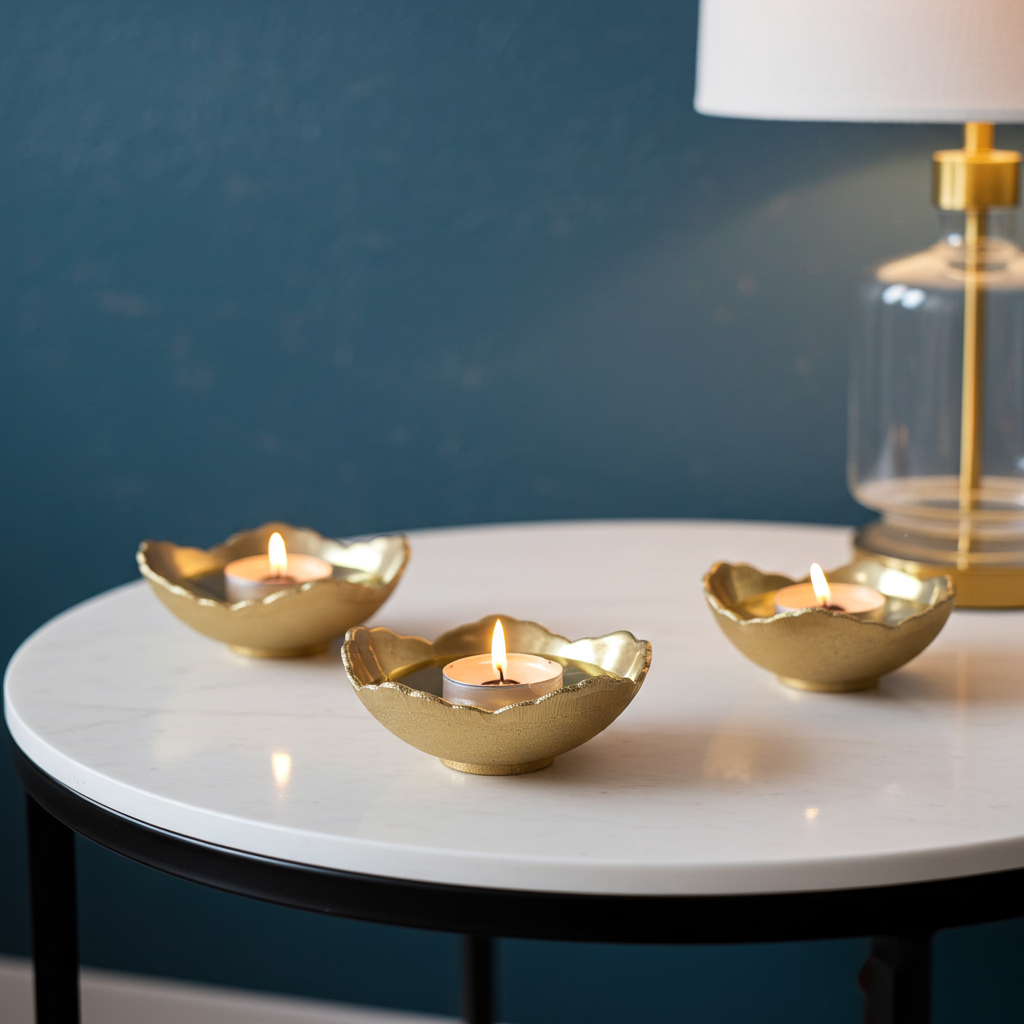 Set of 3 Solid Brass Tealight Holders – Unlacquered Candle Bowls for Home Décor