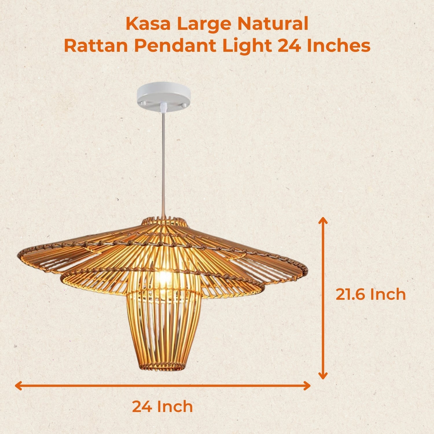 24 Inches Kasa Large Natural Rattan Pendant Light