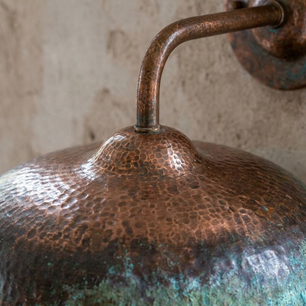 Hammered Copper Wall Lamp – Green Patina Rustic Vintage Light