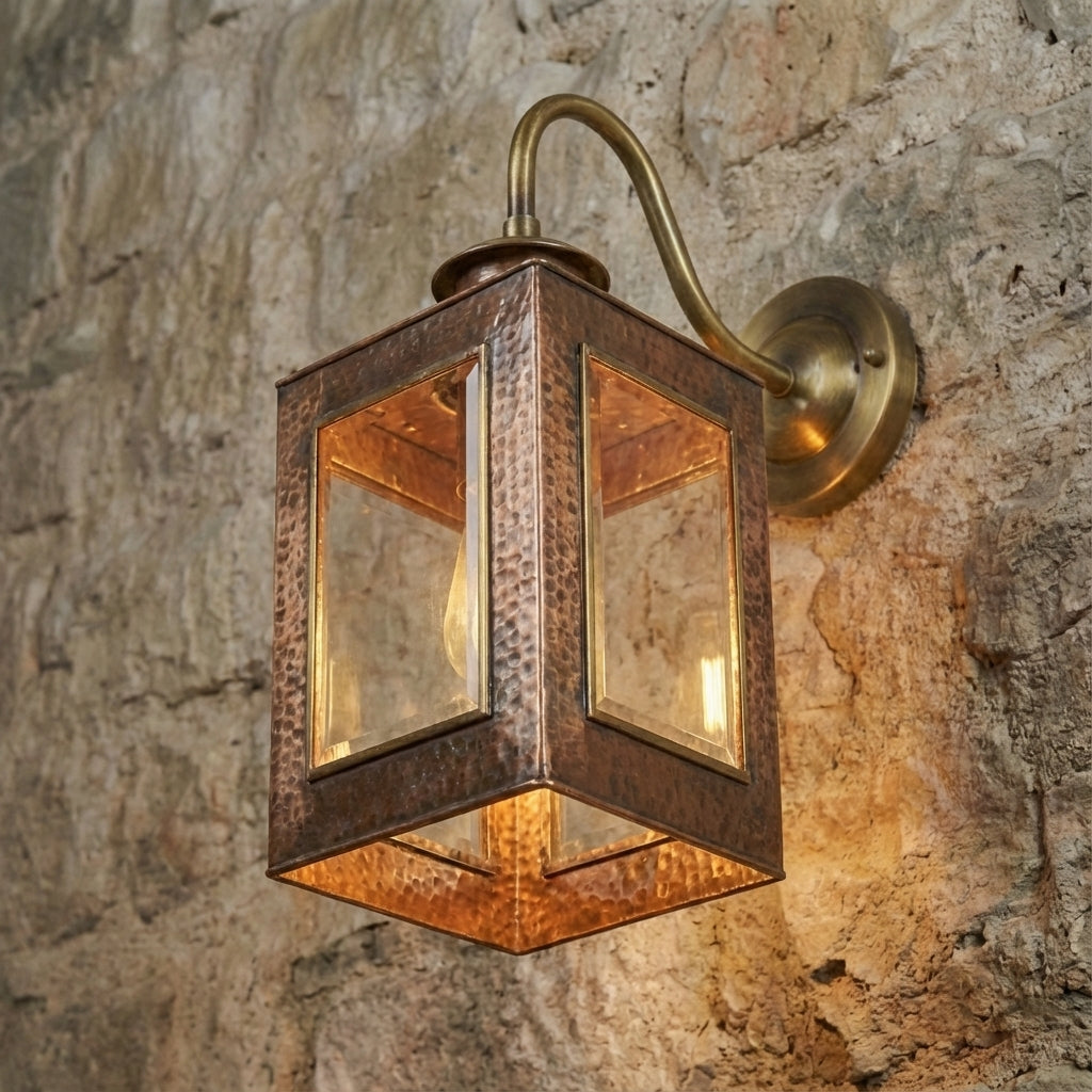 Handmade Copper Outdoor Wall Lantern – Brass Gooseneck Sconce
