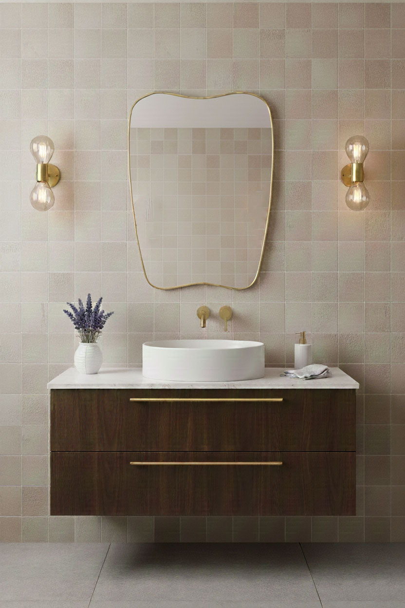 Varaudu Modern Curved Brass Mirror Handmade Wall Mirror - Antique Brass Bathroom Mirror, Vanity Wall Decor