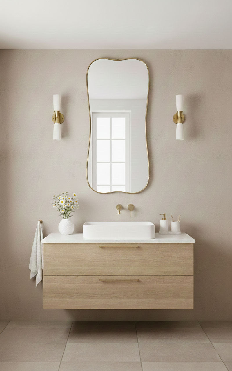Varaudu Curve Rectangle Mirror Handmade Brass Mirror - Antique Brass Bathroom Mirror, Vanity Wall Decor