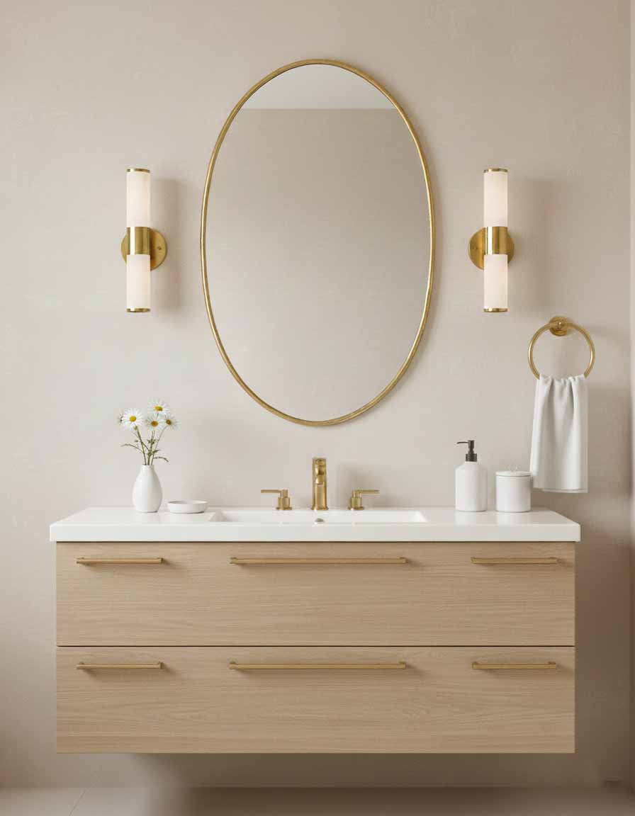 Varaudu Brass Oval Mirror - Antique Brass Bathroom Mirror, Vanity Wall Decor