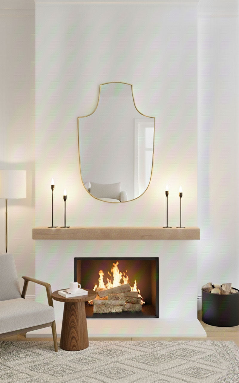 Varaudu Arch Top Shield Bathroom Brass Mirror - Antique Brass Bathroom Mirror, Vanity Wall Decor