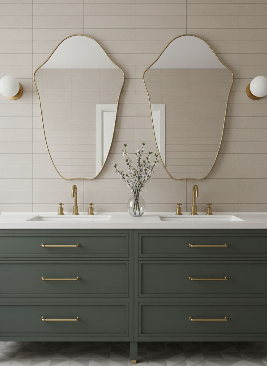 Varaudu Crest Edge Mirror Handmade Brass Wall Mirror - Antique Brass Bathroom Mirror, Vanity Wall Decor