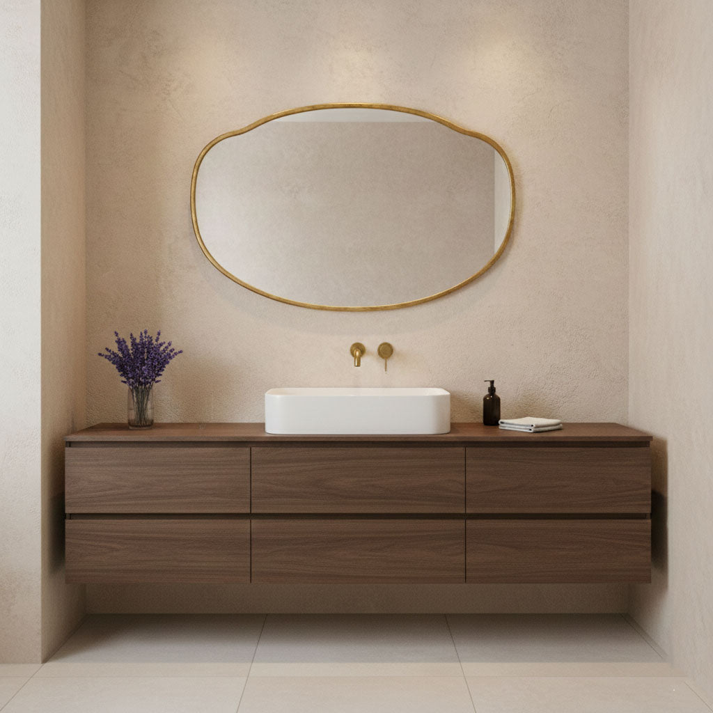 Varaudu Belle Cloud Mirror Handmade Unlacquered Brass - Antique Brass Bathroom Mirror, Vanity Wall Decor