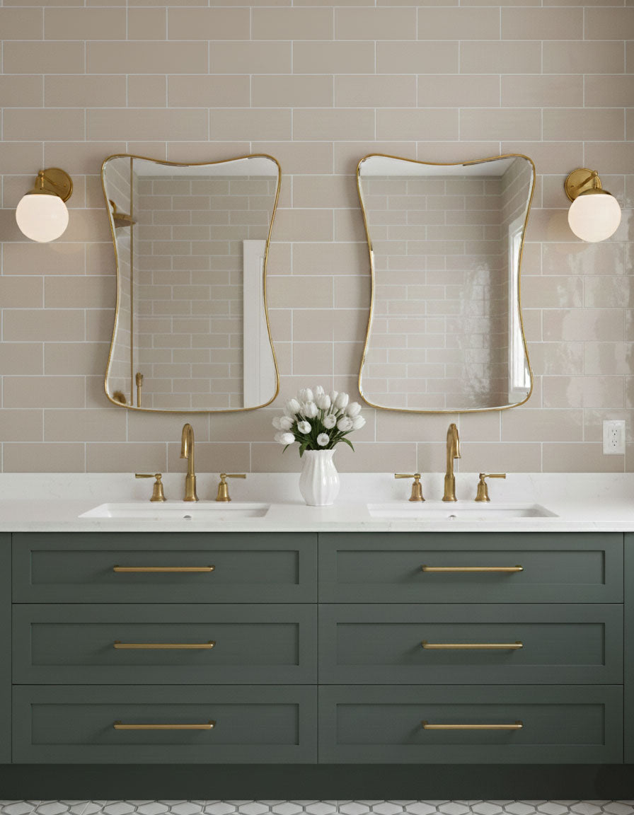 Varaudu Cloud Curve Rectangle Mirror Handmade Mirror - Antique Brass Bathroom Mirror, Vanity Wall Decor