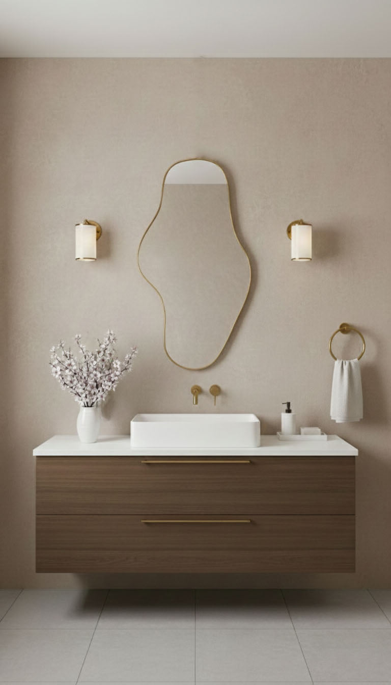 Varaudu Waveform Mirror Handmade Brass Mirror - Antique Brass Bathroom Mirror, Vanity Wall Decor