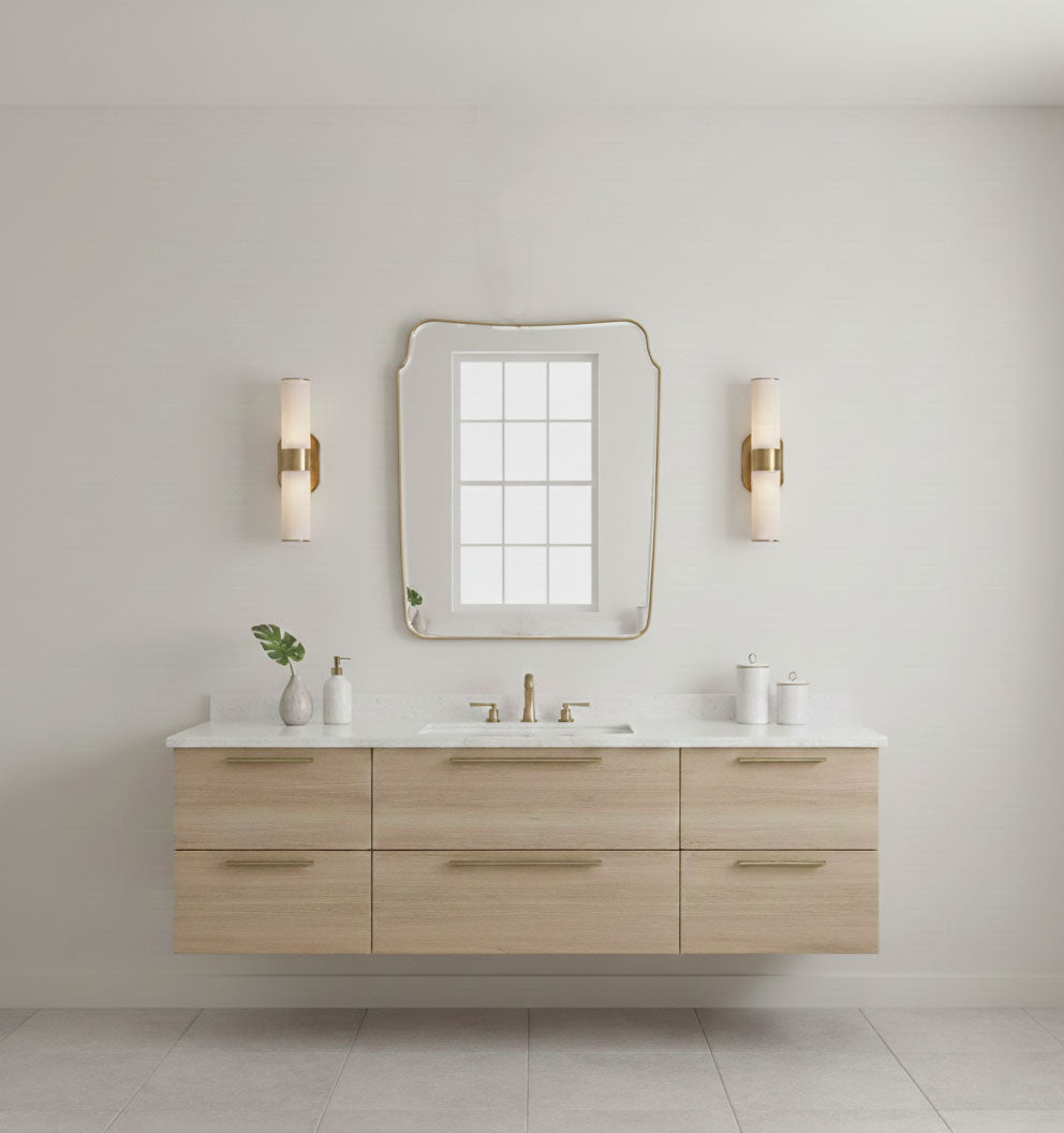 Varaudu Rounded Crest Rectangle Brass Mirror - Antique Brass Bathroom Mirror, Vanity Wall Decor
