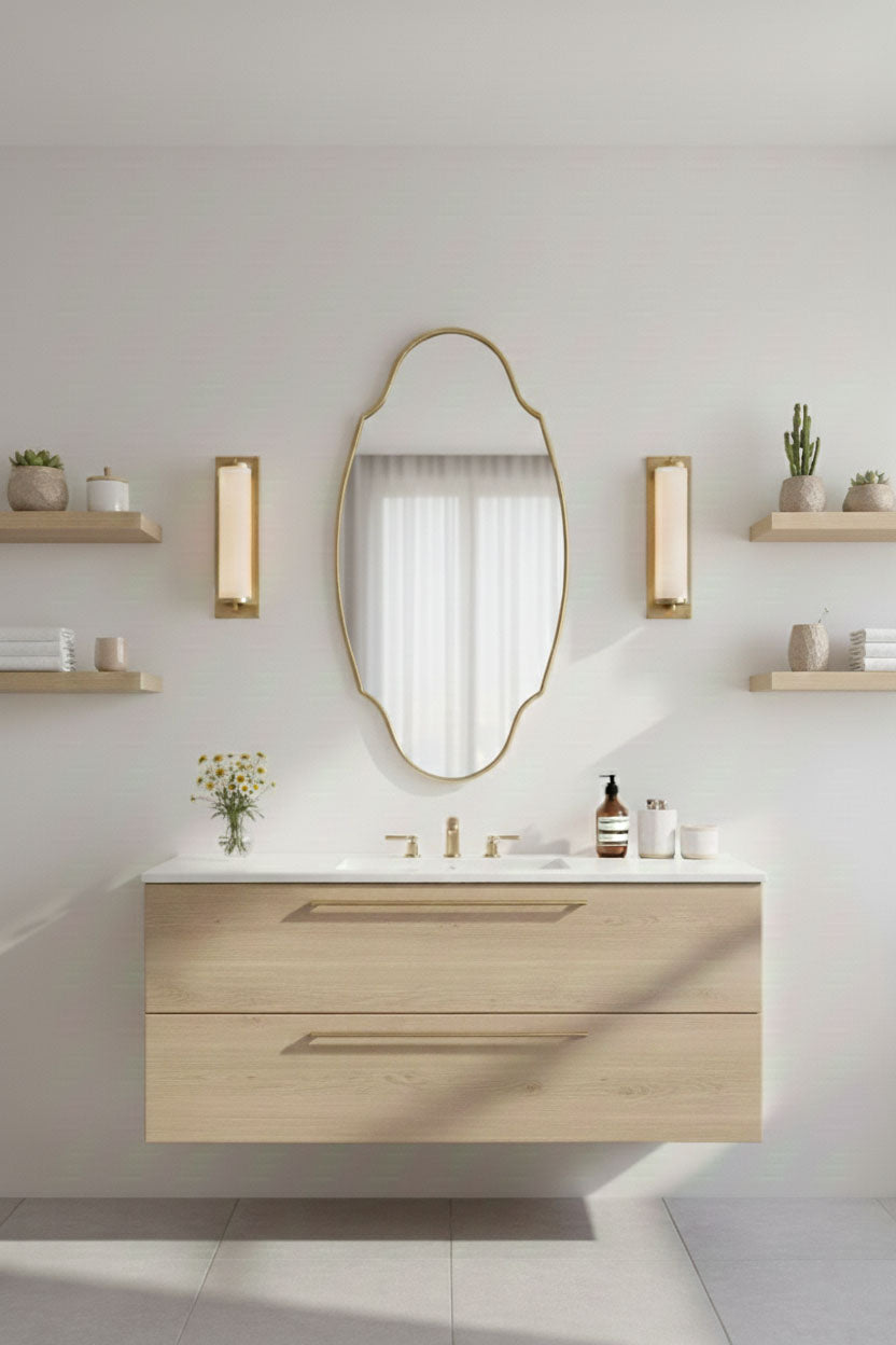 Varaudu Modern Regal Oval Mirror Handmade Brass Wall Mirror - Antique Brass Bathroom Mirror, Vanity Wall Decor