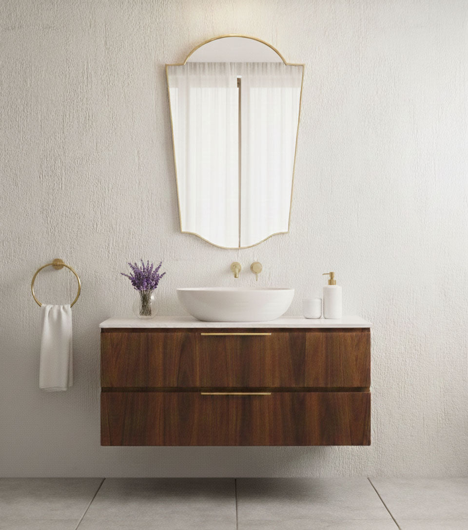 Varaudu Rounded Crest Brass Mirror Handmade Mirror - Antique Brass Bathroom Mirror, Vanity Wall Decor